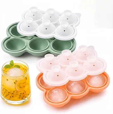 Image de Moules à glaçons en silicone ronds - Lot de 2 - 4,5 cm - Entonnoir - Moules à glaçons avec couvercle - Sans BPA - Adaptés pour le whisky - Cocktails