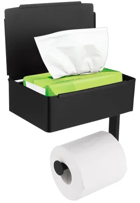 Image de Solidchoice - Porte-rouleau de papier toilette avec boîte pour lingettes et étagère, couleur noire