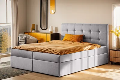 Obrázek produktu pro Kontinentální postel s matrací a topperem Ludano, látka Soro 200x200 cm šedá