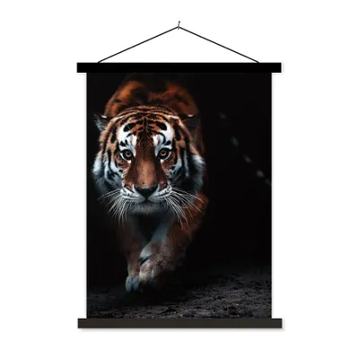Produktbild von MuchoWow® Textilposter Tiere - Tiger - Schwarz - Wild - Porträt 40x53 cm mit schwarzem Rahmen - Abbildung