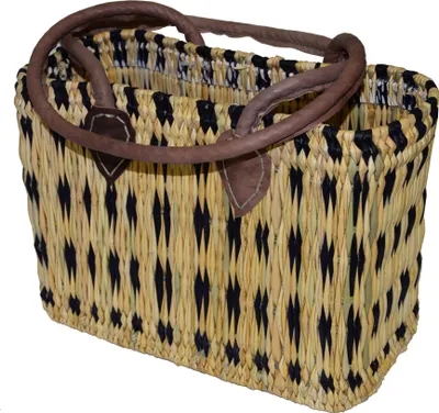 Produktbild von Seegras Tasche klein langer Griff Einkaufskorb Flechtkorb Korbtasche Korb, blau