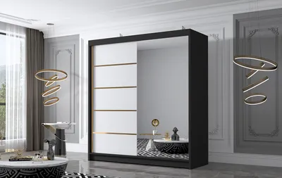 Obrázek produktu pro Šatní skříň se zrcadlem MILINA - 180 cm, černá / bílá
