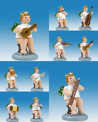 Produktbild von Holzfigur Engelmusikanten sitzend 10-teilig und Krone Höhe 6cm NEU