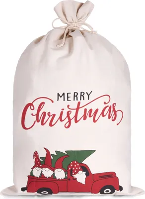 Image de BRUBAKER Sac de Noël Voiture de Noël - Merry Christmas - 80 cm Sac cadeau - Famille de gnome en voiture avec sapin, 1 pièce