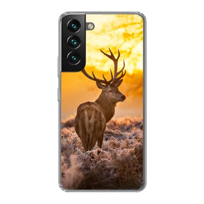 Produktbild von MuchoWow® Handyhülle Schutzhülle Hülle für Samsung Galaxy S22 Hirsche - Tiere - Sonnenuntergang - Winter - Heidekraut - Natur Silikon Softcase Handy Hülle - Mobiltelefonhülle
