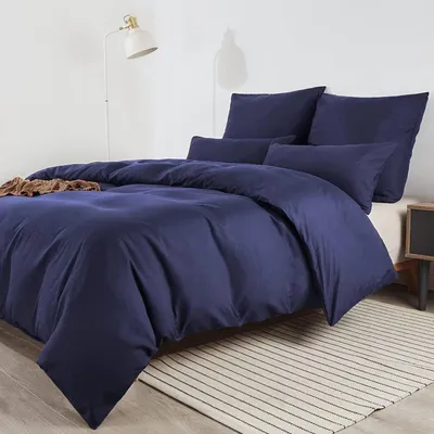 Produktbild von Bettwäsche-Set 180x200 cm Blau Mikrofaser Bügelfrei Knitterfrei mit 2x Kissenbezug 80x80 cm Reißverschluss