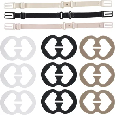 Produktbild von liansheng BH-Träger-Clips, 12 BH-Clips und BH-Träger-Halter für Damen, Schwarz, Weiß, Beige, für BH-Clips in voller Körbchengröße, Racerback, Mittel, Schwarz, Weiß, Beige, Mittel