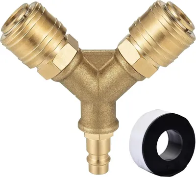 Produktbild von Druckluftverteiler Druckluftweiche 2-fach mit 2 Kupplungen, druckluftkupplung Schnellkuppler Verteiler,Druckluftweiche mit Außengewinde, Messing Druckluft Verteiler