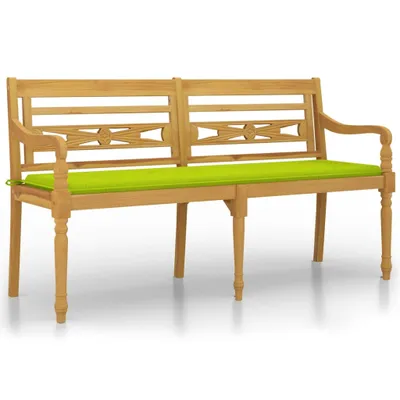 Imagen del producto de Banco de jardín Batavia con cojín de color verde claro, 150 cm, fabricado en madera de teca maciza