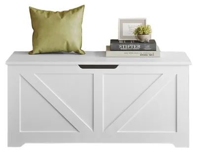 Obrázok produktu pre Biela úložná lavica z drevotriesky – 40 x 100 x 46 cm