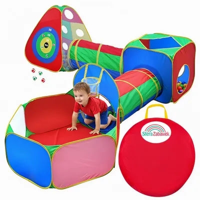 Produktbild von Kinder Spielzelt 3in1 mit Tunnel, Bällebad, Pop-Up Zelt, Indoor Outdoor Spielhaus