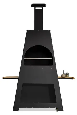 Produktbild von Schwarz Holz Grillkamin im eleganten Design für den Garten