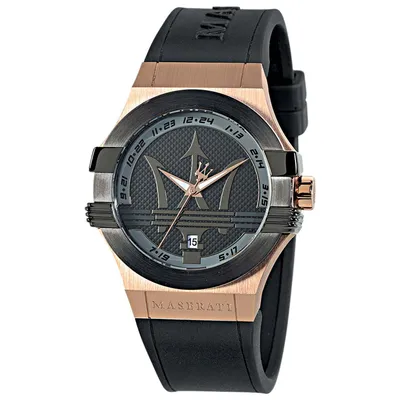 Image de Maserati Potenza MAW0001GSK or rose noir silicone bracelet montre hommes NOUVEAU