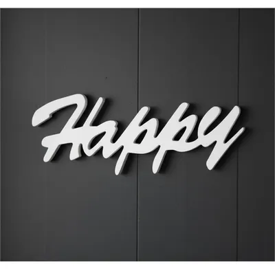 Produktbild von Dekoschild Happy in weiß MDF Holz Schild Aufhängen Holzschrift Wanddeko