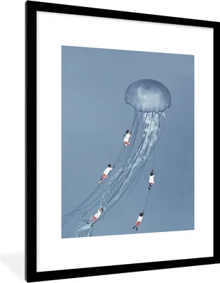 Produktbild von MuchoWow® Gerahmtes Poster Kinder - Quallen - Meerestiere - Vintage 60x80 cm - Poster mit Schwarzem Bilderrahmen Wandposter Rahmen Foto Bilder - Wohnzimmer - Dekorationen - Prämie
