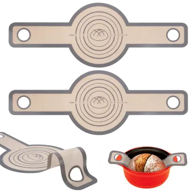 Produktbild von Silikon-Backmatte für Bratformen, 2-teilig, wiederverwendbare Brotbackmatte, Antihaftbeschichtung und leicht zu reinigen, mit extra langen Griffen (rund)