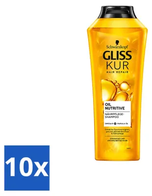 Zdjęcie produktu dla 10 szamponów Gliss Kur Oil Nutritive do włosów suchych, zniszczonych i puszących się, o pojemności 400 ml - zestaw ekonomiczny - 10 sztuk
