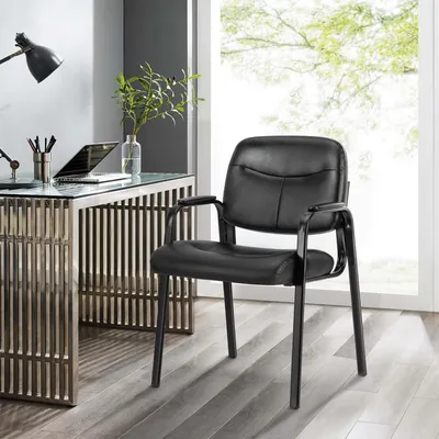 Zdjęcie produktu dla Krzesło biurowe, czarne, zestaw 2 sztuk - regulowana metalowa rama - ergonomiczne i wygodne - do poczekalni