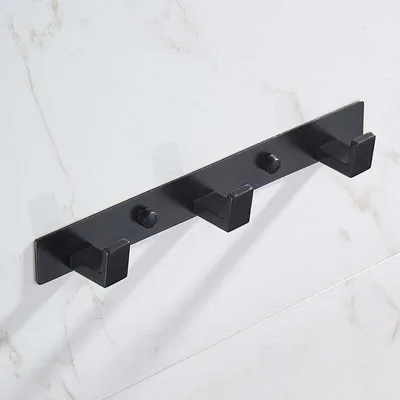 Produktbild von Mantelhaken für das Badezimmer, Wandmontage mit 3 Haken, Wandgarderobe, Haken Edelstahl, schwarz