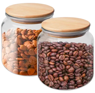 Vorratsgläser mit Deckel, 2 x 500 ml, Glas, Bambusdeckel, transparent