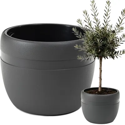 Obrázek produktu pro Deco4Home Koma Classic, květináč, antracitová barva, 40 cm | Pěstební nádoba, váza, matný povrch, 3D design, včetně vnitřní vložky, objem 22 litrů | Odolná vůči mrazu, odolná vůči povětrnostním vlivům, velká pěstební váza, vhodná do zahrady, na balkon