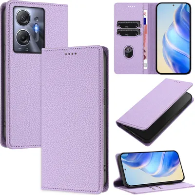 Produktbild von Litchi Leder Handyhülle für Infinix Hot 30 5G Wallet Kartenfächer Standfunktion Hülle Violett