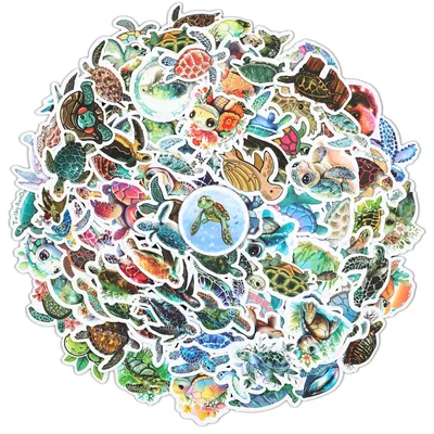 100 bunte Kawaii Schildkröten-Sticker, wasserdicht, 4-5 cm