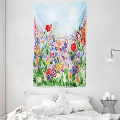 Produktbild von ABAKUHAUS Blumen Wandteppich und Tagesdecke, Sommer-Blüte aus Weiches Mikrofaser Stoff Waschbar ohne Verblassen Digitaldruck, 140 x 230 cm, Grün Lila Rot