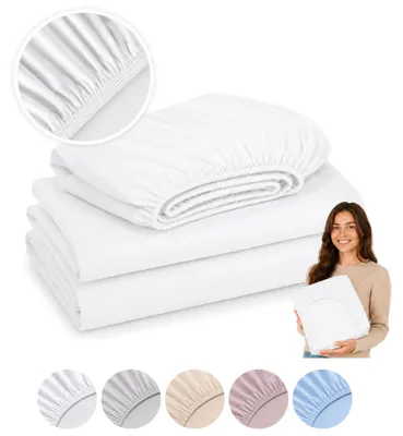Produktbild von MEBLE ODNOWA, Spannbettlaken mit Gummizug 160 x 200 cm, Weiß, Bettlaken für Matratzen bis 30 cm Höhe, Weich, Pflegeleicht, Formstabil