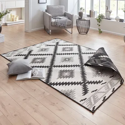 Produktbild von Wendeteppich Malibu Schwarz Creme In- & Outdoor, Größe:200x290 cm