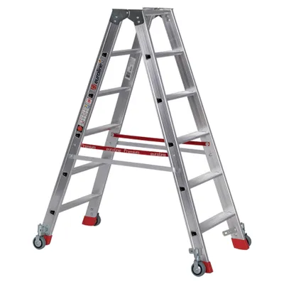 Produktbild von Euroline Premium 30573 Stufenstehleiter mit Federrollen und Feststellern 2x6 Stufen