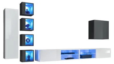 Produktbild von Wohnwand Weiß Designer Wandschrank Möbel Wohnzimmermöbel Einrichtung Komplett
