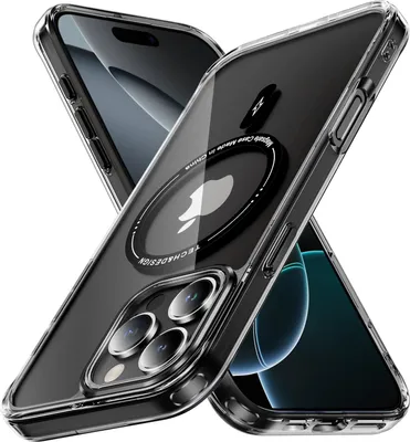 Immagine prodotto di Custodia magnetica trasparente per iPhone 16 Pro Max, compatibile con MagSafe, custodia protettiva ibrida antiurto nera
