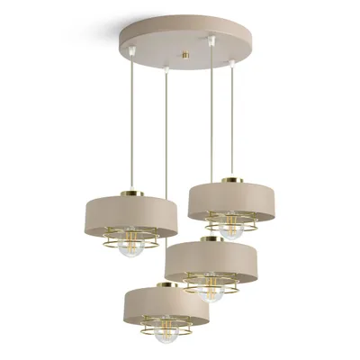 Zdjęcie produktu dla Duża Lampa Sufitowa Wisząca Żyrandol Beżowa ECRU Złoto 4xE27 LED 760-EZ4