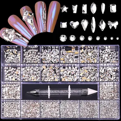 Obrázek produktu pro Sada 21 řad s kamínky Nagelrhinestones – Profesionální sady pro nail art, obsahující 9000 kusů