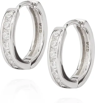 Produktbild von Paar 16mm Klappcreolen Zirkonia Weiß 925 Silber Creolen funkelnde Damen Ohrringe