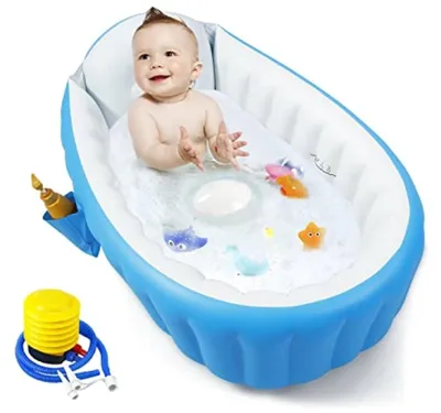 Productafbeelding van PromoHome® Opblaasbaar babybad met antislipbodem en opbergruimte, ideaal voor reizen, 98 x 64 x 28 cm, blauw