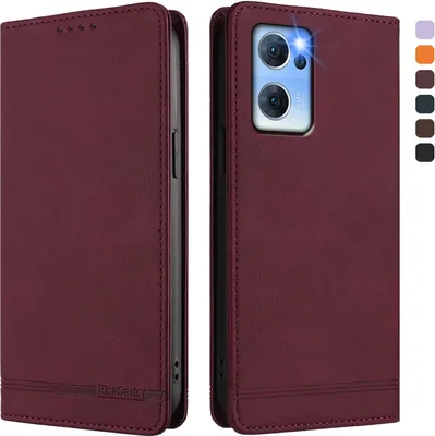 Produktbild von Hülle für Oppo Reno7 5G, Retro Kunstleder Ständer Klapphülle mit Kartenfächer und Magnetische Rot
