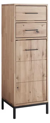 Produktbild von Midischrank - B 40 cm - 1 Tür - 2 Schubladen - Schwarz - Wildeiche massiv geölt