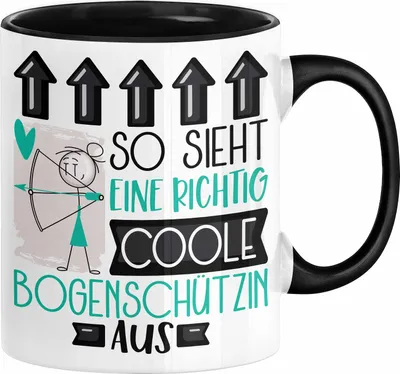 Produktbild von Bogenschützin Geschenk Tasse Geschenkidee für Bogenschützin Geburtstag Weihnachten Spruch So Sieht Eine Richtig Coole Bogenschützin Aus Kaffee-Becher  (Schwarz)
