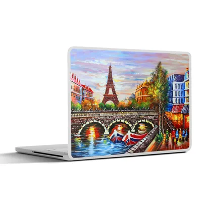 Produktbild von MuchoWow® Laptop Aufkleber Sticker Cover Gemälde - Öl - Eiffelturm - Paris - Wasser 40x30 cm - Laptop Dekoration - Selbstklebend