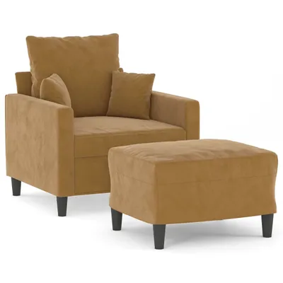 Image de Fauteuil avec repose-pied Marron 60 cm Velours
