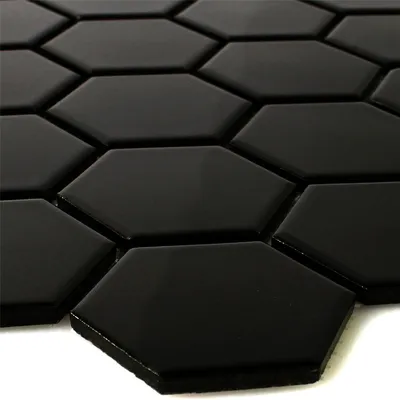Produktbild von Keramik Mosaikfliesen Hexagon Salamanca Schwarz Glänzend H51
