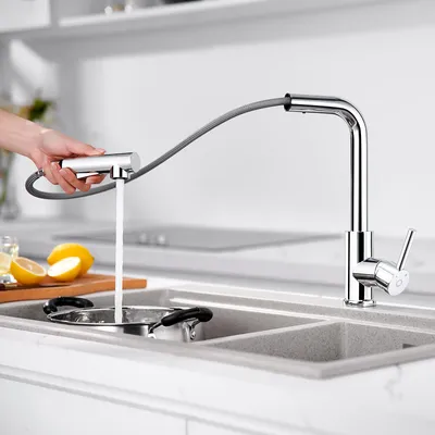 Produktbild von Cecipa MAX Küchenarmatur, 360° Drehbar Wasserhahn Küche, Küchenwasserhahn ausziehbar 40cm, 2 Strahlarten, Hochdruck, wassersparend, Chrom