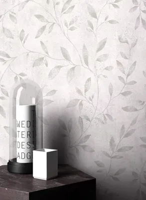 Produktbild von NEWROOM Tapete Weiß Vliestapete Leicht Glänzend - Betontapete Floral Grau Beige Blätter Beton Dschungeltapete Tropisch