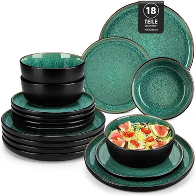 Productafbeelding van Serviesset, steengoed, 6 personen, groen, 18-delig, kleur groen