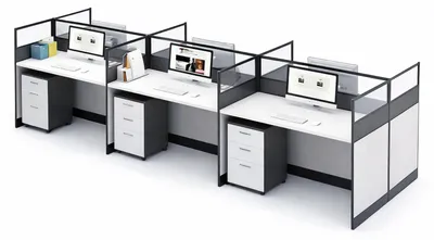 Produktbild von Modularer Büroarbeitsplatz TrioDesk mit Trennwänden und Stauraum
