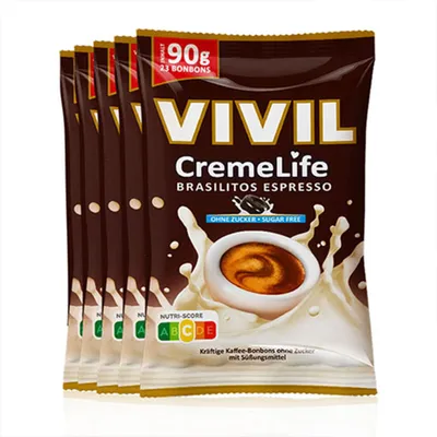 Produktbild von VIVIL Creme Life Brasilitos Espresso Sahnebonbons ohne Zucker | 5 Beutel x 90g