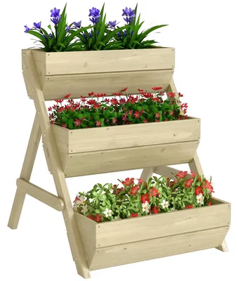 Image de Jardin vertical pour balcon - Plate-bande à 3 niveaux - Bois, dimensions 65x75x76 cm - Avec trous de drainage - 20 kg par niveau - Vert clair