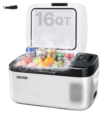 Productafbeelding van VEVOR Compressor Koelbox 15 liter, 12/24V DC Elektrische Vriesbox met app-bediening, 100–240 V AC Autokoelkast voor kamperen, reizen, vrachtwagens, vissen, 60W thermoelektrische koelbox, draagbaar